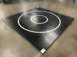 AK Athletic Equipment Martial Arts Clearance 10' X 10' X 1 3/8" Roll-Up Wrestling Mat Black With White Circles And No Starting Lines