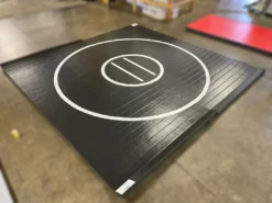 AK Athletic Equipment Martial Arts Clearance 10' X 10' X 1 3/8" Roll-Up Wrestling Mat Black With White Circles - Indentation