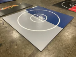 AK Athletic Equipment Clearance 10' X 10' X 1 3/8" Roll-Up Wrestling Mat Blue And Grey With White Circles Martial Arts
