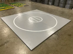 AK Athletic Equipment Wrestling Mats CLEARANCE 10' X 10' X Ultra Shock Roll Up Wrestling Mat Grey With White Circles