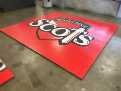 AK Athletic Equipment Clearance Wrestling Mat 12’ 1/2” X 10’ 11” X 1 3/8" Roll-Up Mat Red Mat With Logo Martial Arts