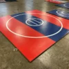 AK Athletic Equipment Clearance Wrestling Mat 12' X 12' X 1 3/8" Roll-Up Mat Red And Blue With White Circles Martial Arts