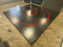 AK Athletic Equipment CLEARANCE 12' X 12' X Ultra Shock Roll Up Wrestling Mat - Black With Red Circles Wrestling Mats