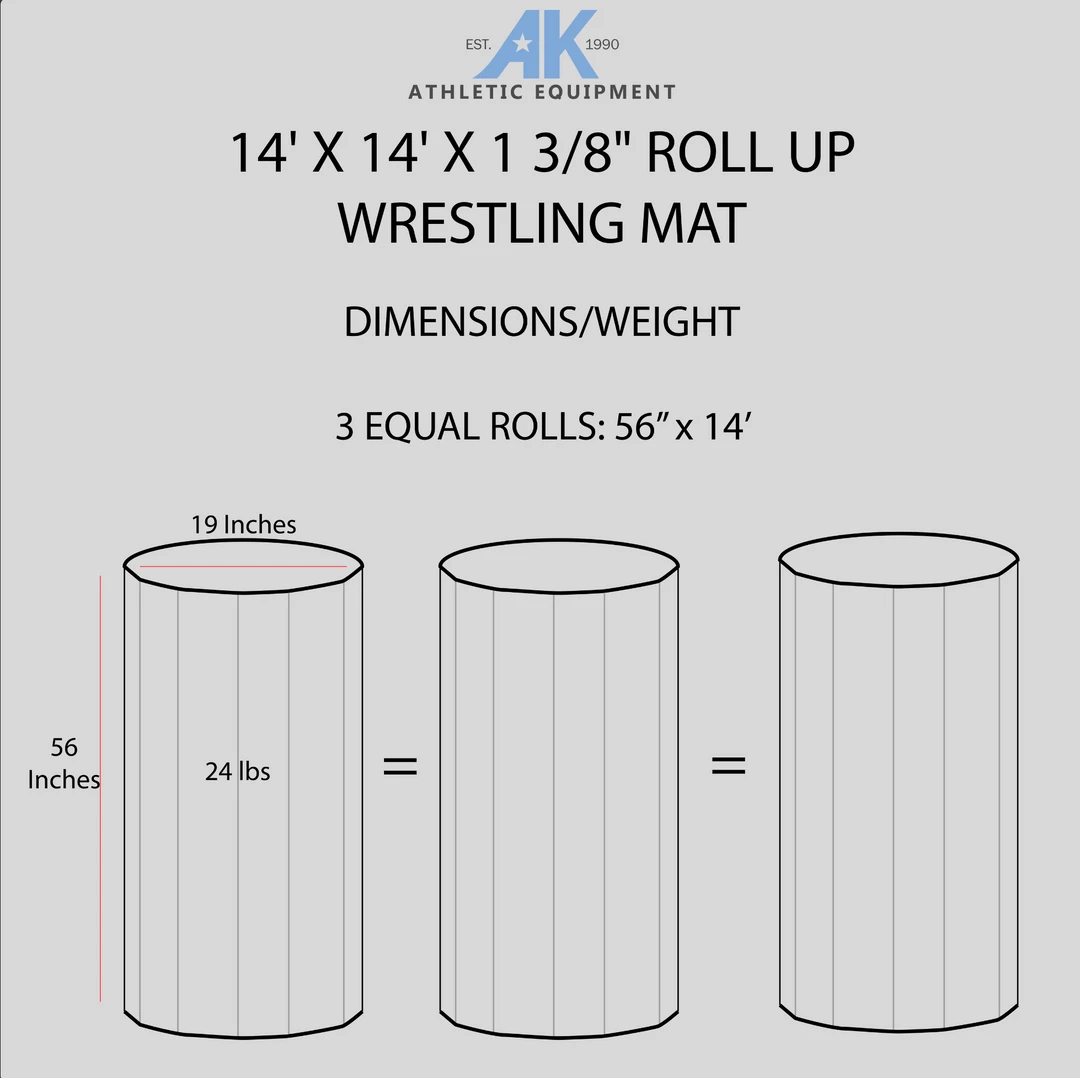 AK Athletic Equipment 14' X 14' X 1 3/8" Roll Up Wrestling Mat Wrestling Mats 8 AK Athletic Equipment 14' X 14' X 1 3/8" Roll Up Wrestling Mat Wrestling Mats