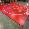 AK Athletic Equipment Martial Arts Clearance Wrestling 14' X 14' X 1 3/8" Roll-Up Mat Vinyl Flaw Red With White Circles