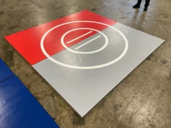 AK Athletic Equipment Martial Arts Clearance 8' X 8' X 1 3/8" Roll-Up Wrestling Mat Red And Gray With White Circles