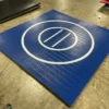 AK Athletic Equipment Martial Arts Clearance 8' X 8' X 1 3/8" Roll-Up Wrestling Mat Blue With White Circles