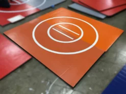 AK Athletic Equipment Remnant 8' X 8' 1 3/8" Roll-Up WRESTLING MAT Orange With White Circles Martial Arts