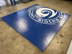 AK Athletic Equipment Clearance Wrestling Mat 9' X 10' X 1 3/8" Roll-Up Mat Vinyl Blue With Logo Martial Arts