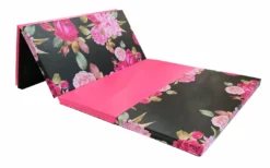 AK Athletic Equipment Black And Pink Peony 4' X 8' Folding Gymnastics Mat Folding Mats