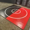 AK Athletic Equipment Clearance 10' X 10' X 1 3/8" Roll-Up Wrestling Mat Black&Red W/ White Circles - Indentation / Cosmetic Flaws Martial Arts