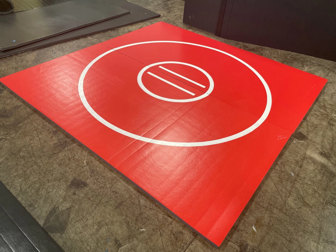 AK Athletic Equipment Martial Arts Clearance 118.5" X 10' X 1 3/8" Roll-Up Wrestling Mat Red With White Circles 1 AK Athletic Equipment Martial Arts Clearance 118.5" X 10' X 1 3/8" Roll-Up Wrestling Mat Red With White Circles