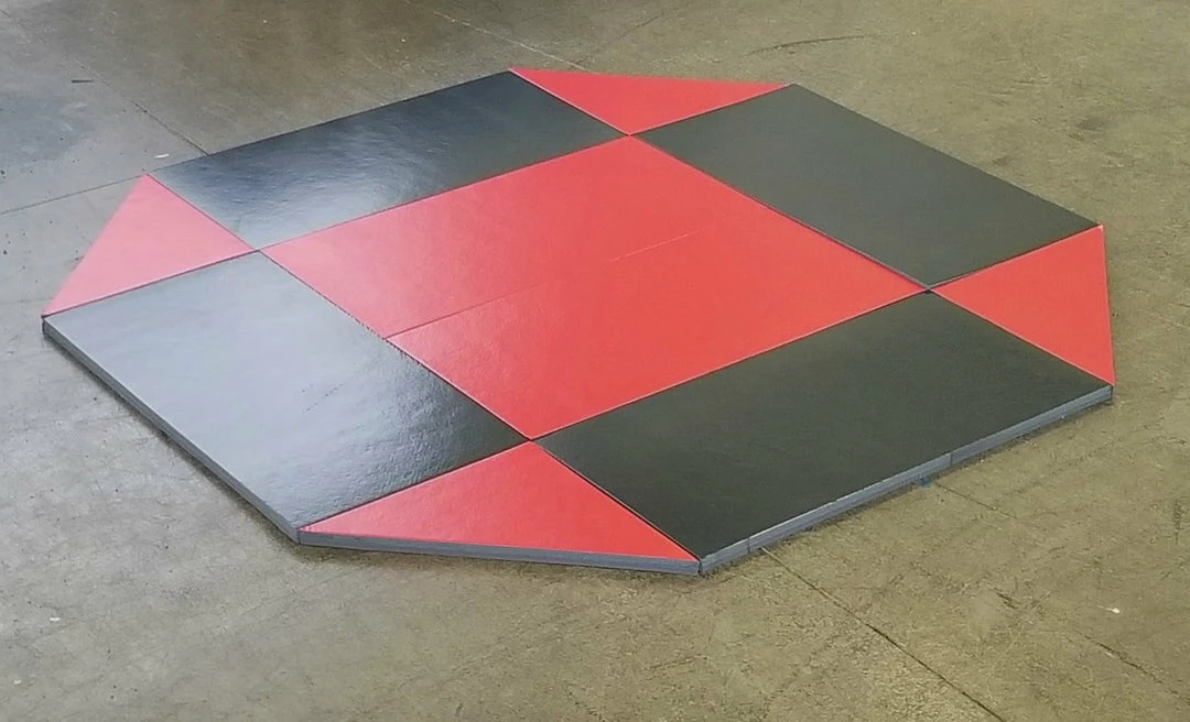 AK Athletic Equipment 8' X 8' Remnant Octagon Wrestling Mat Black And Red Vinyl CLEARANCE 1 AK Athletic Equipment 8' X 8' Remnant Octagon Wrestling Mat Black And Red Vinyl CLEARANCE