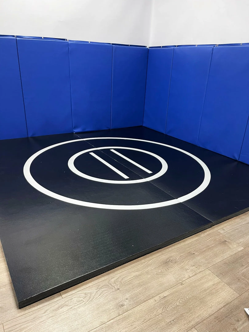AK Athletic Equipment Blue & Black Clearance Instant Wrestling Room - 8' X 8' Wrestling Mat And Removable Folding Wall Pads Package 1 AK Athletic Equipment Blue & Black Clearance Instant Wrestling Room - 8' X 8' Wrestling Mat And Removable Folding Wall Pads Package