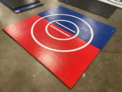 AK Athletic Equipment Martial Arts Clearance 8' X 8' X 1 3/8" Roll-Up Wrestling Mat Blue And Red Vinyl Flaw