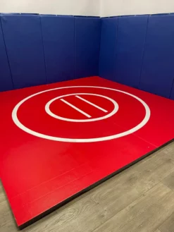 AK Athletic Equipment Blue & Red Clearance Instant Wrestling Room - 8' X 8' Wrestling Mat And Removable Folding Wall Pads Package Wrestling Mats
