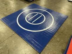 AK Athletic Equipment Clearance #2 8' X 8' X 1 3/8" Roll-Up Wrestling Mat Blue With White Circles