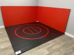 AK Athletic Equipment Instant Wrestling Room 12' X 12' Wrestling Mat And Removable Roll Up Wall Pads Package