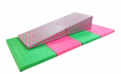 AK Athletic Equipment 4' X 8' X 2" Pink And Green Gymnastics Folding Mat And Pink Green Chevron Incline Combo Folding Mats