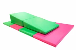 AK Athletic Equipment Folding Mats 4' X 8' X 2" Pink Green Gymnastics Folding Mat And Green Incline Combo