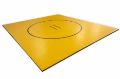 AK Athletic Equipment Wrestling Mats Yellow 176” X 17’ 3/4” X 1 3/8" Roll-Up Wrestling Mat With Black Circles